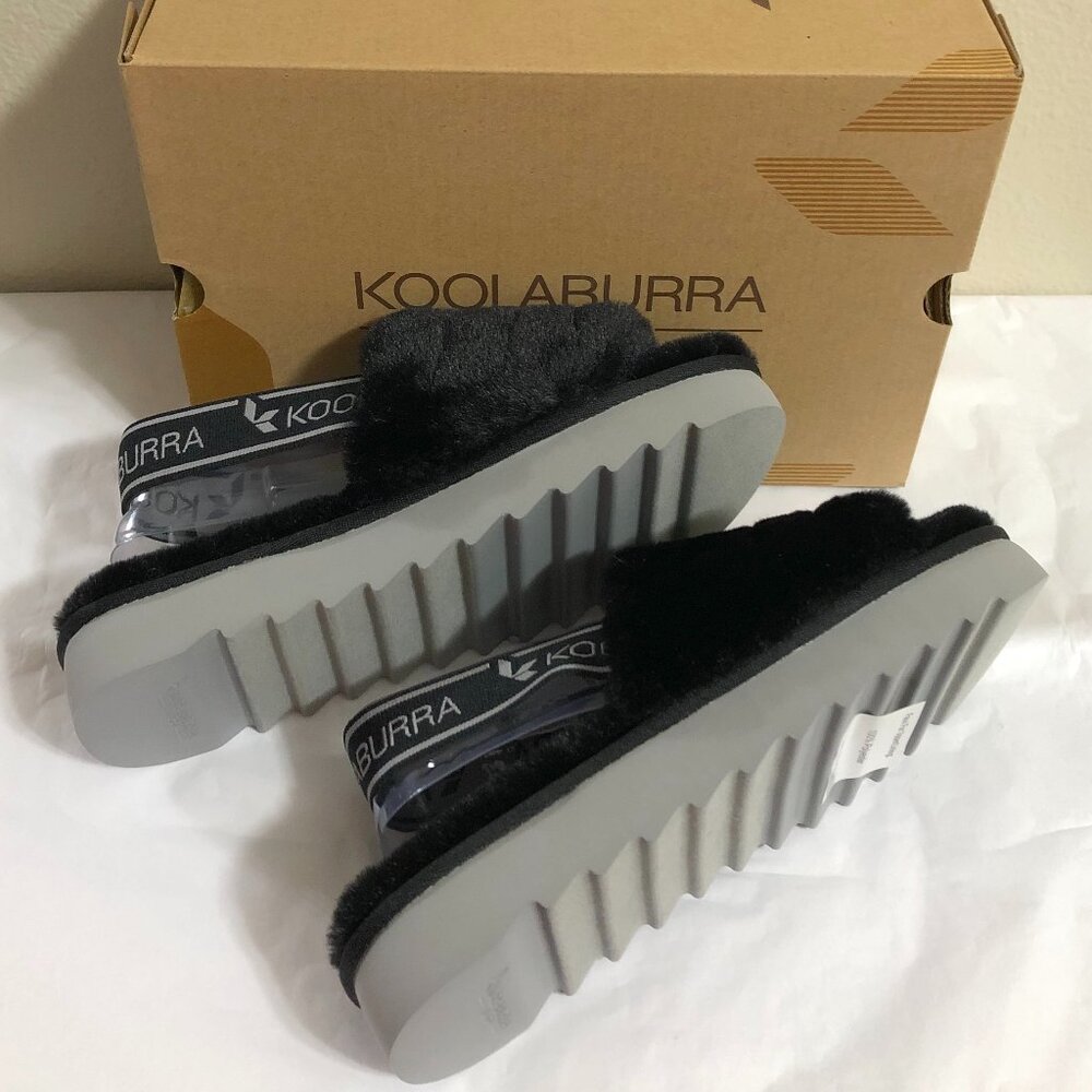 UGG KOOLABURRA Plush Slide Sandals Backstrap Black Faux Fur Slipper Size 6 - Picture 6 of 7